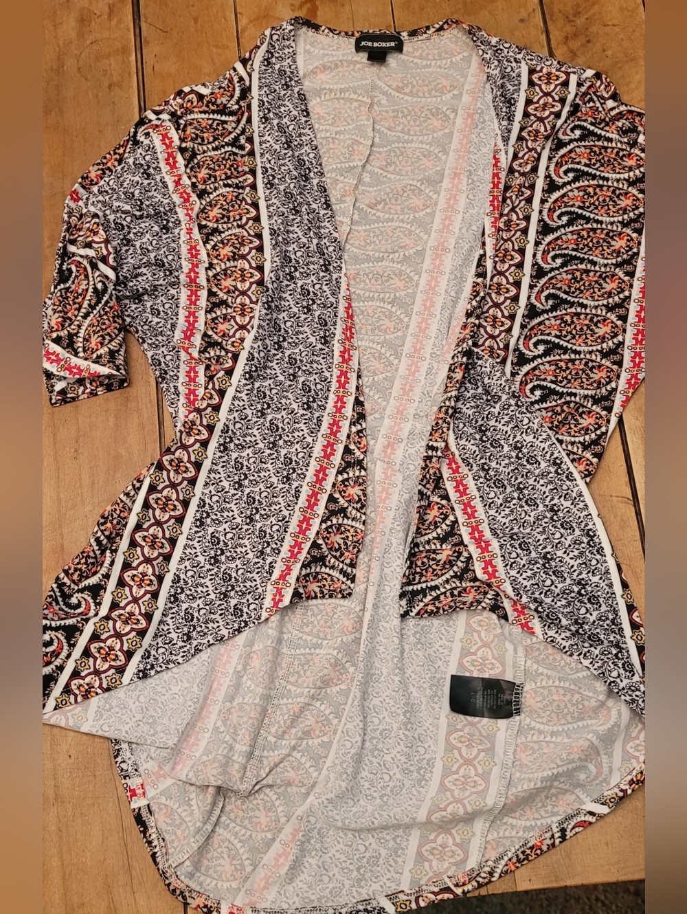 Joe Boxer Black & White Paisley Open Cardigan